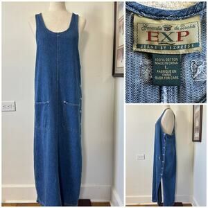 EXP Express Denim Jumper Dress Side Button Sleeveless Maxi 90s Minimalist Y2K Lg